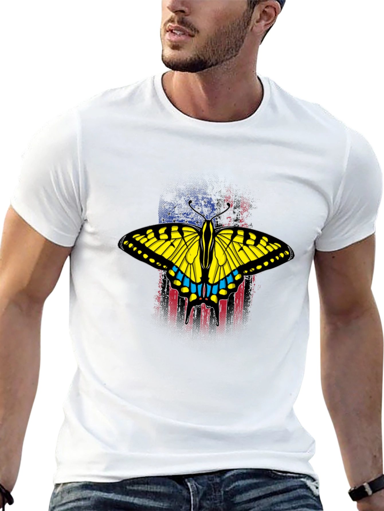 Butterfly American Flag Graphic T-Shirt