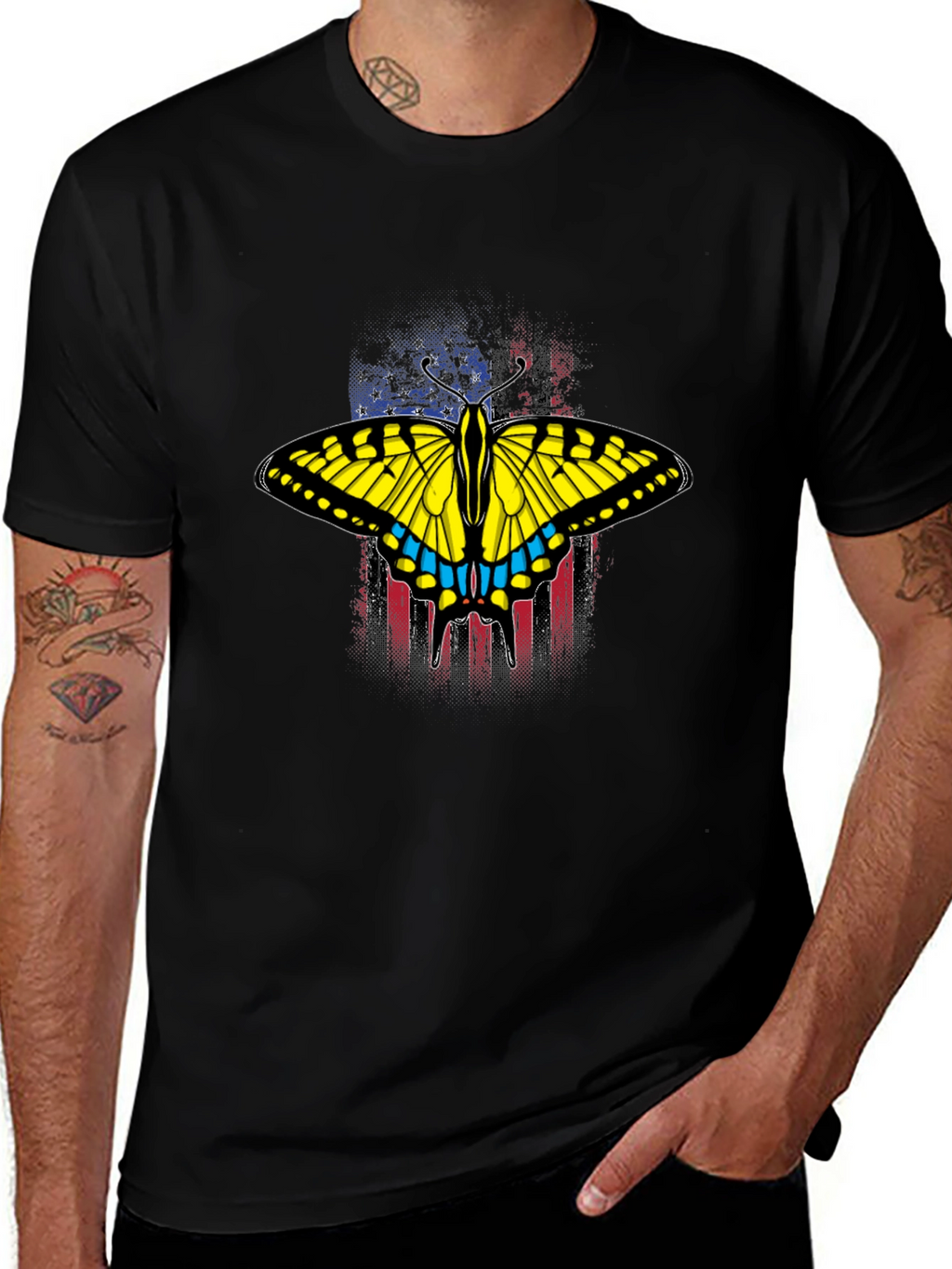 Butterfly American Flag Graphic T-Shirt