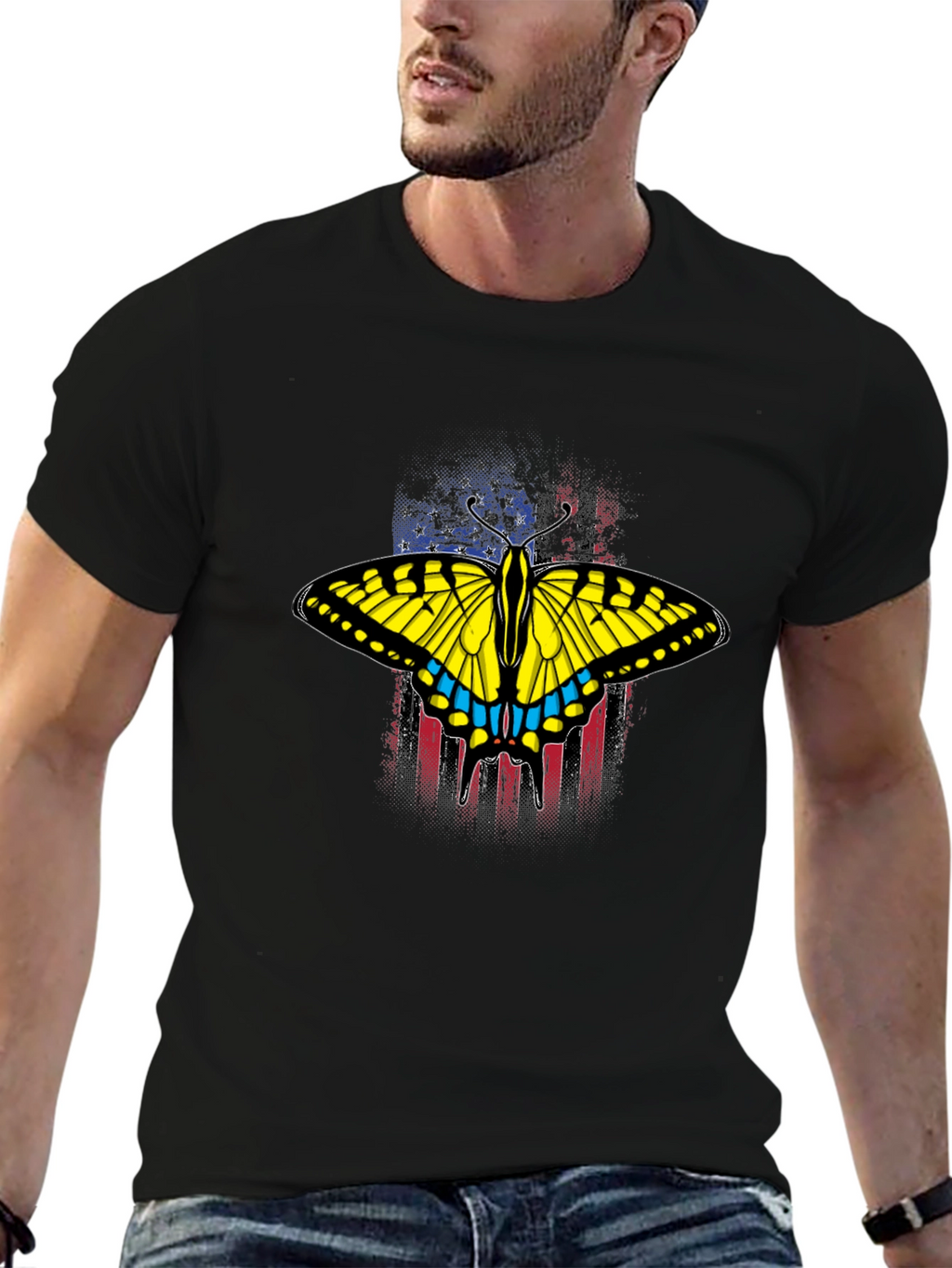 Butterfly American Flag Graphic T-Shirt