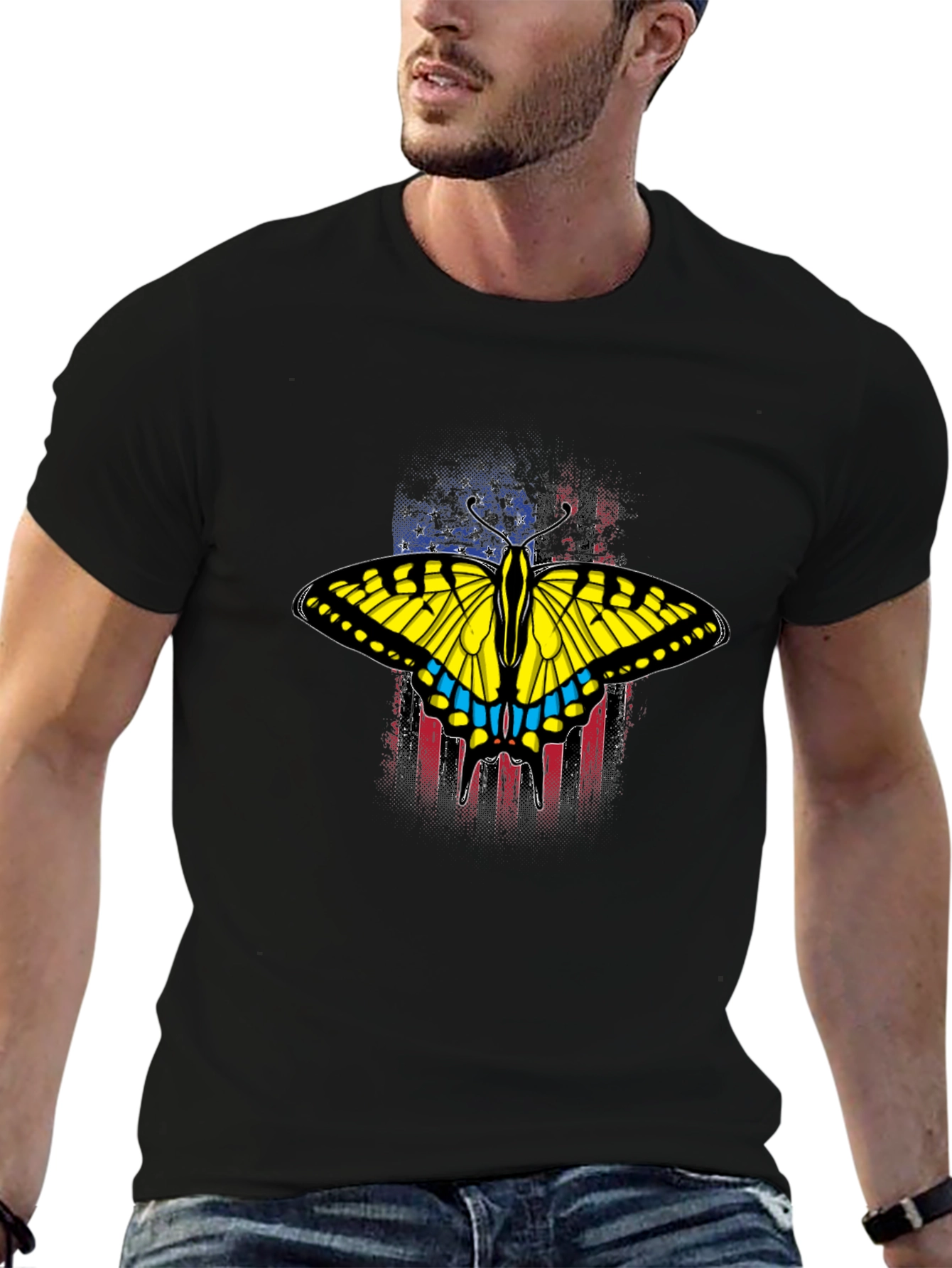 Butterfly American Flag Graphic T-Shirt