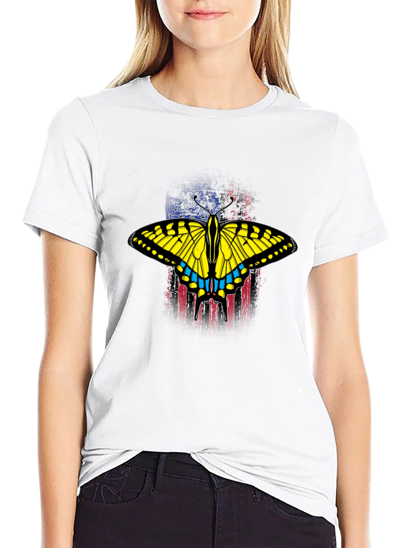 Butterfly American Flag Graphic T-Shirt
