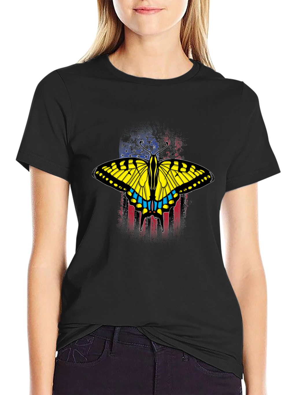 Butterfly American Flag Graphic T-Shirt