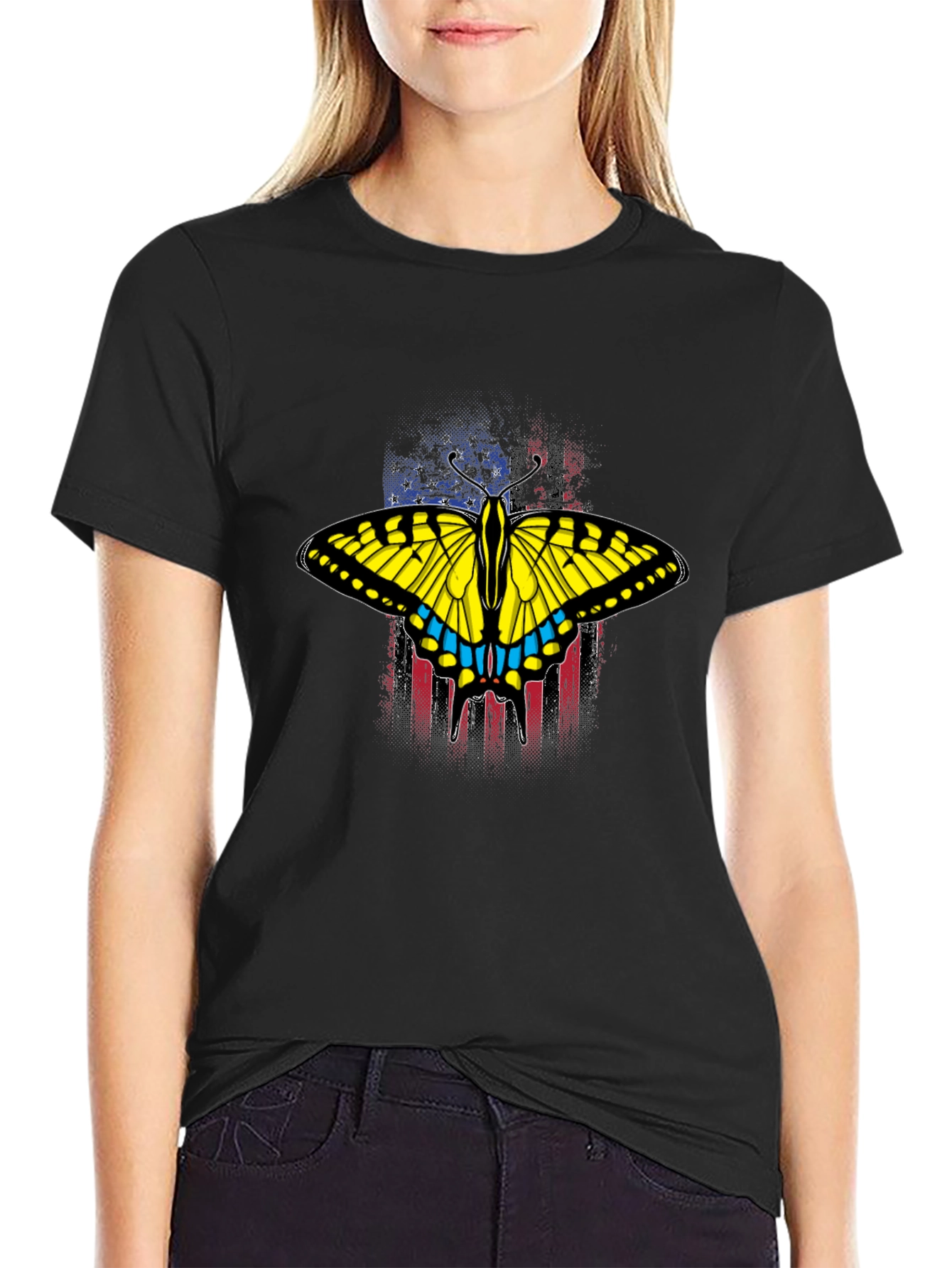 Butterfly American Flag Graphic T-Shirt