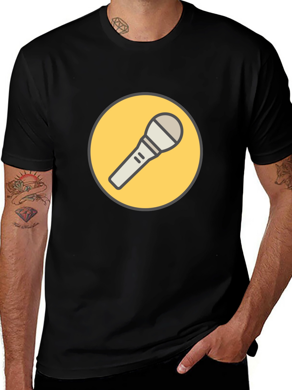 Black T-Shirt with Microphone Graphic