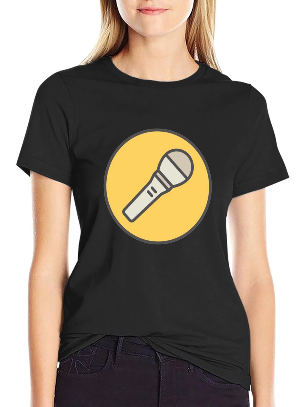 Black T-Shirt with Microphone Graphic