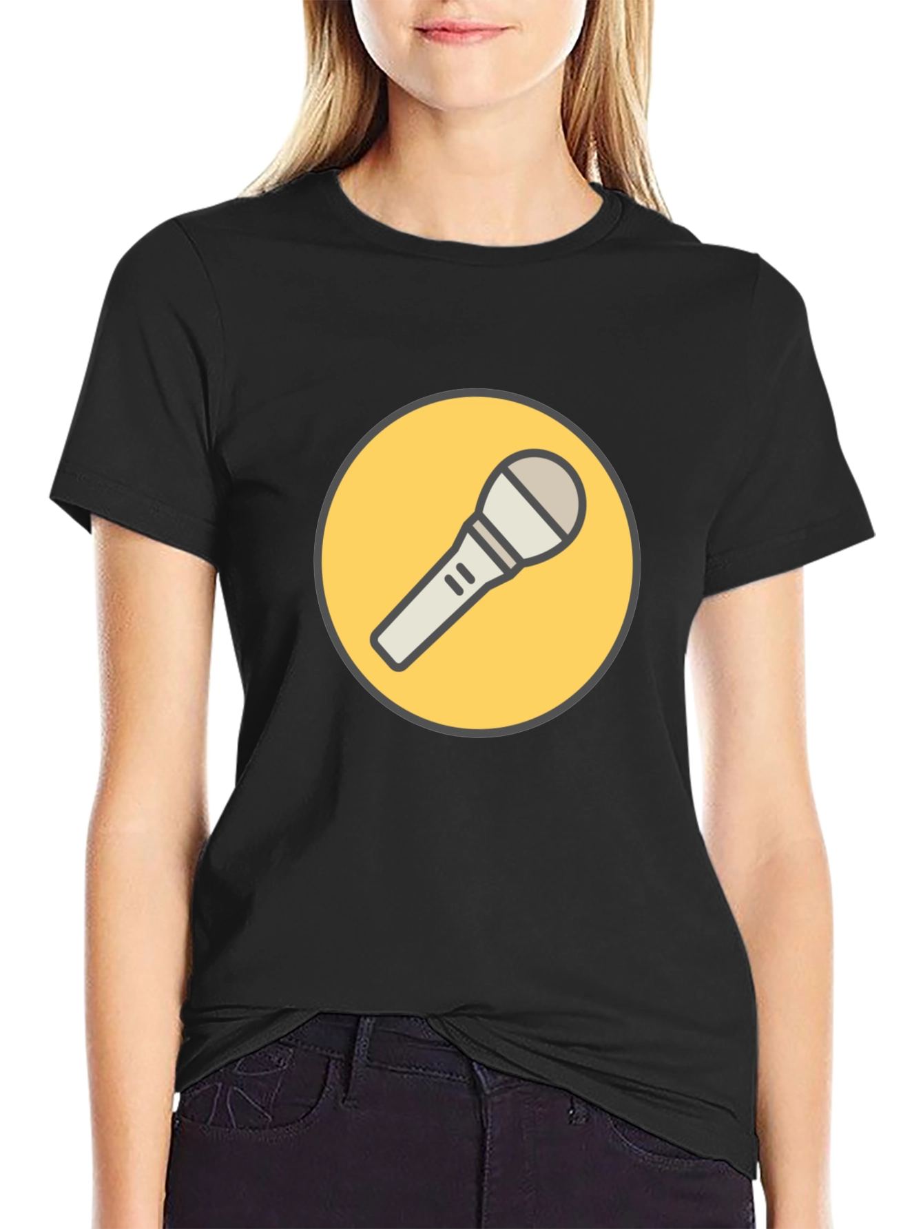 Black T-Shirt with Microphone Graphic