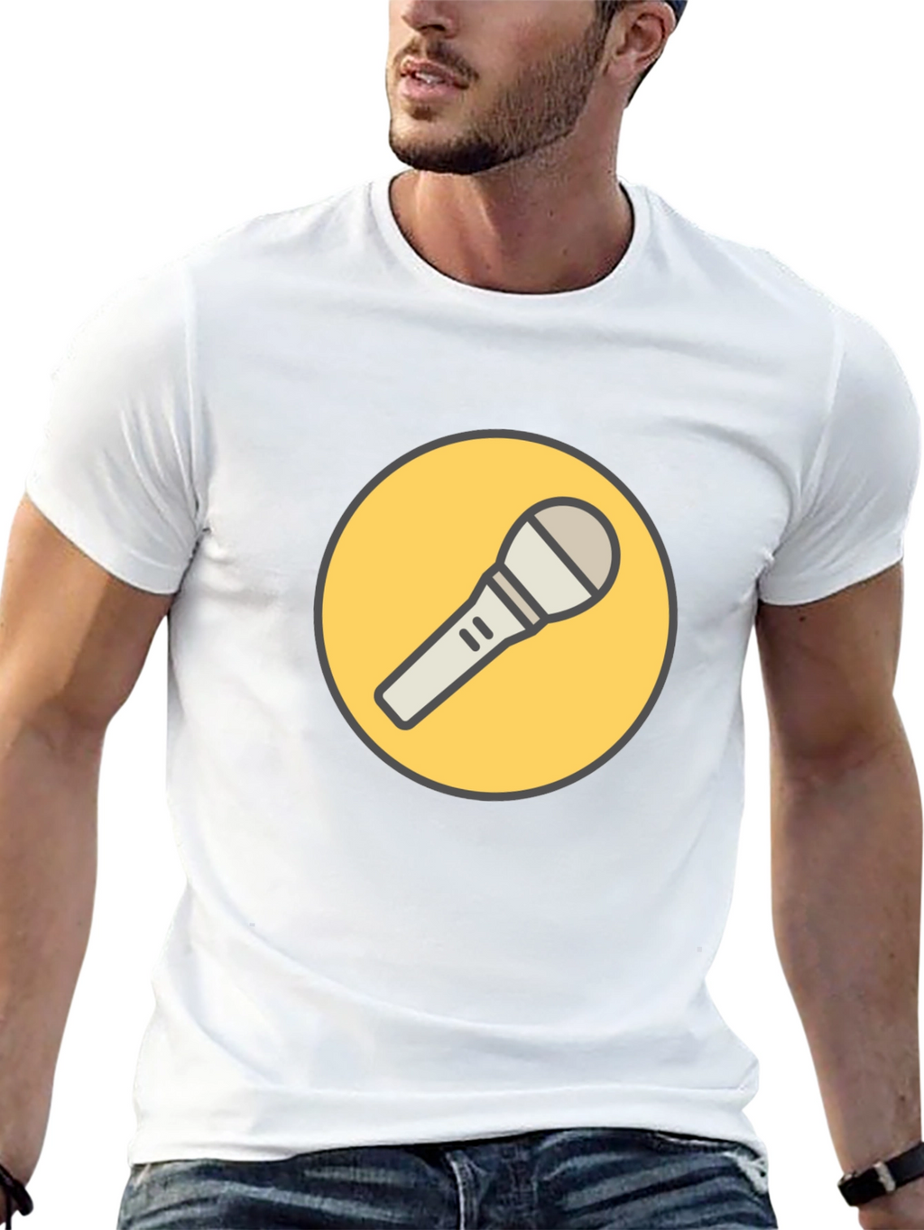 Black T-Shirt with Microphone Graphic