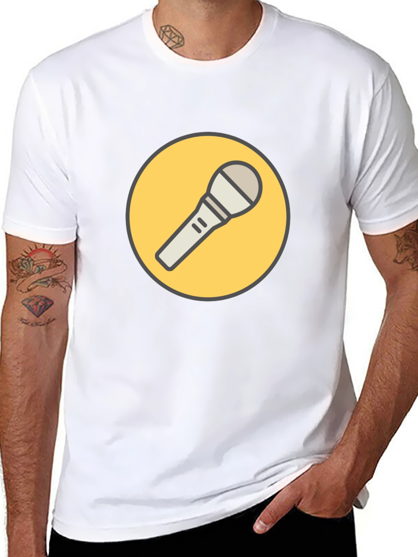Black T-Shirt with Microphone Graphic