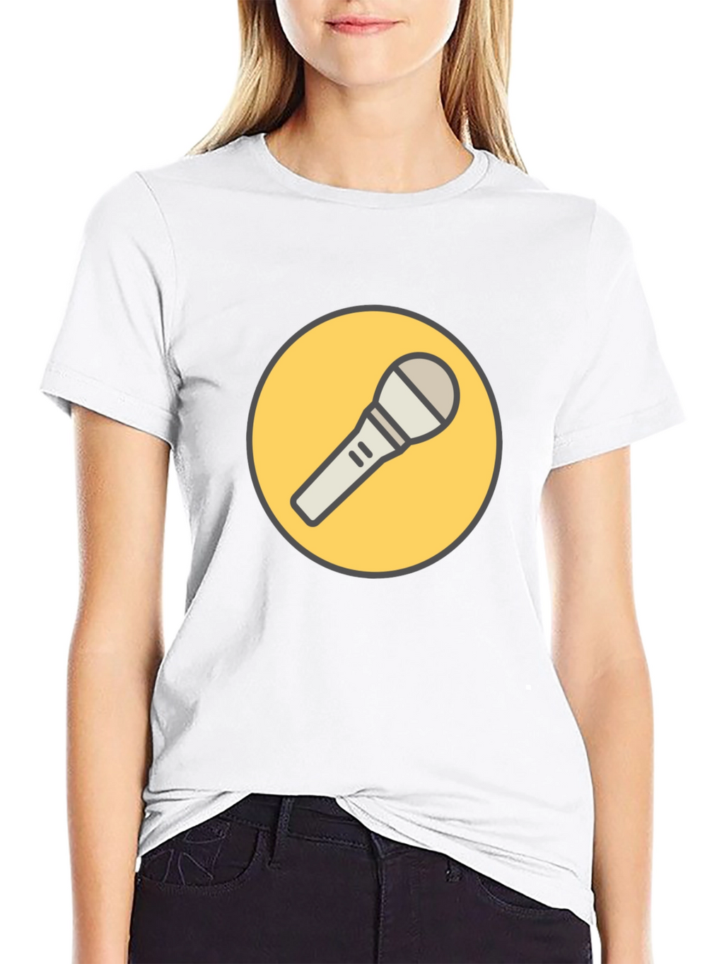 Black T-Shirt with Microphone Graphic