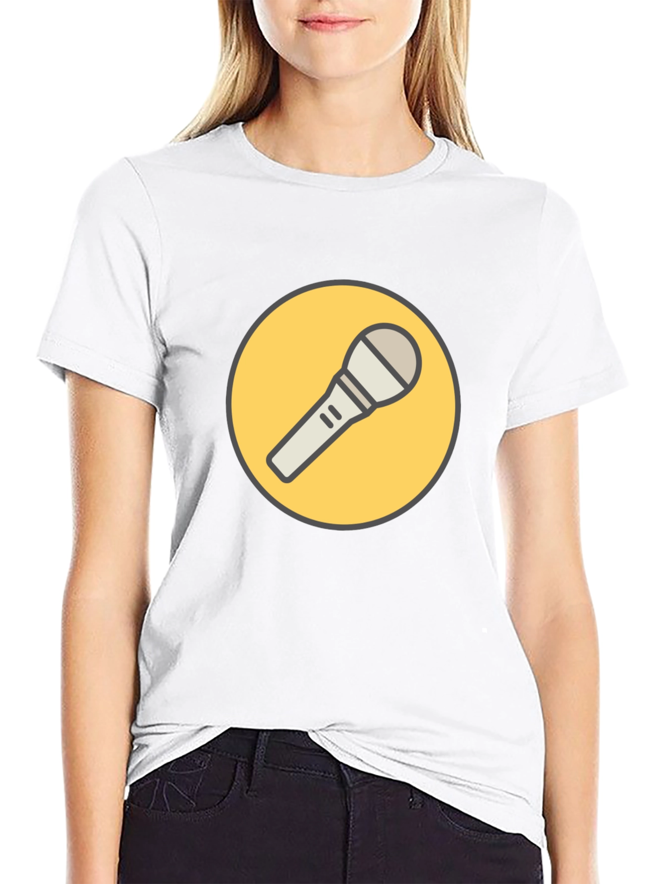 Black T-Shirt with Microphone Graphic