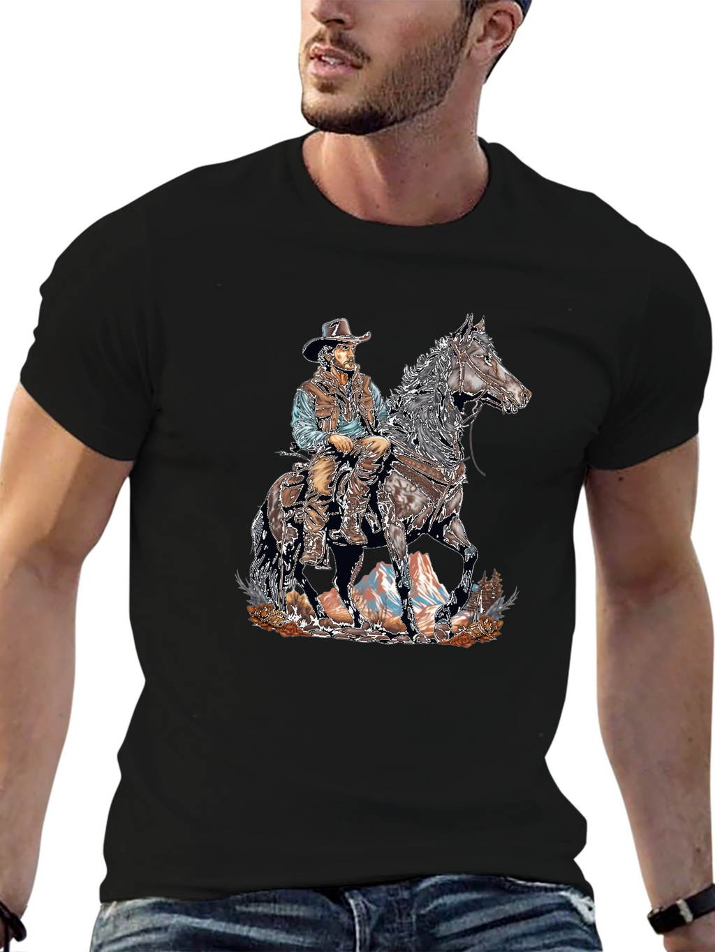 Cowboy on Horseback Graphic Tee - Western Style