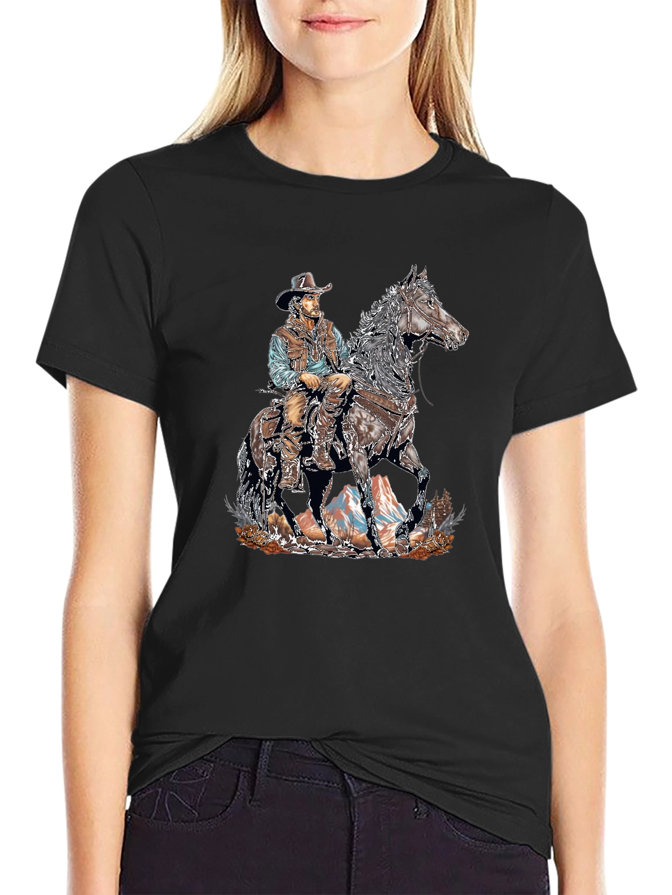 Cowboy on Horseback Graphic Tee - Western Style