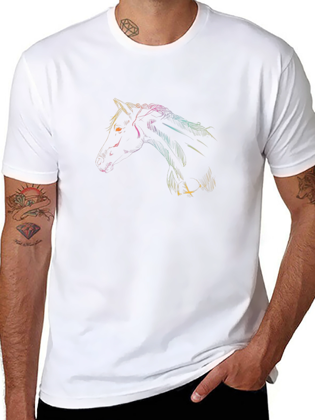 Neon Horse Graphic Black T-Shirt