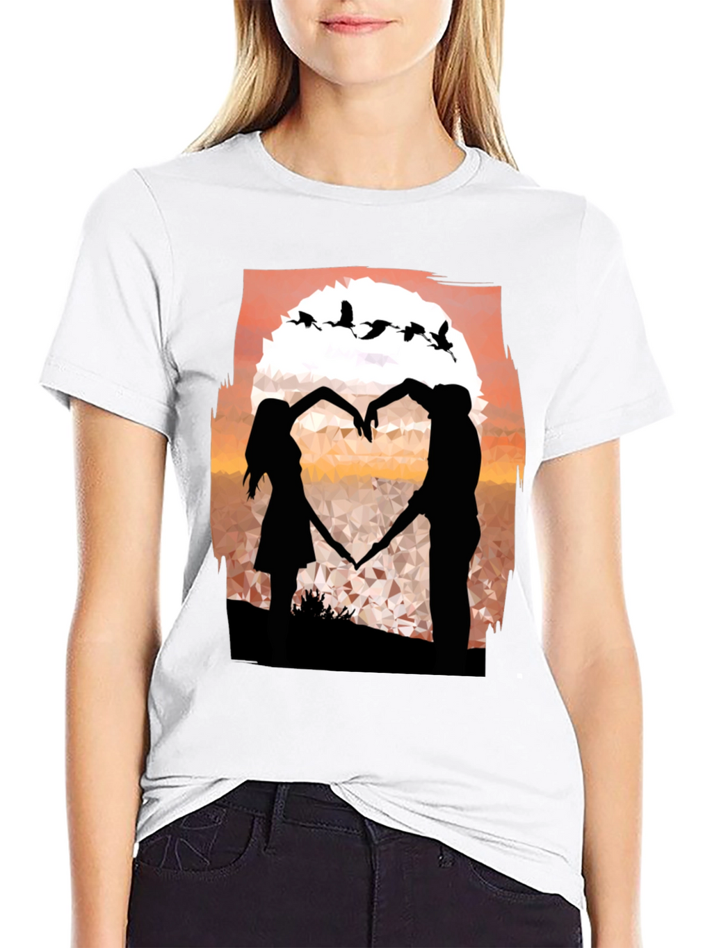 Romantic Sunset Couple Heart T-Shirt