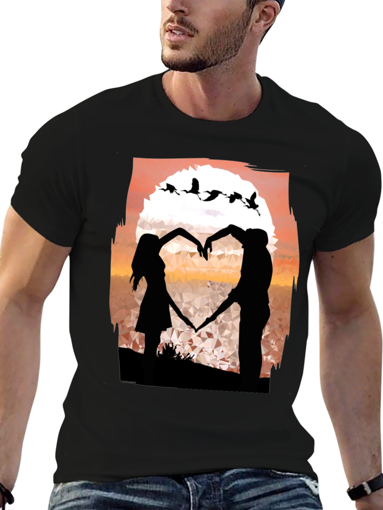 Romantic Sunset Couple Heart T-Shirt