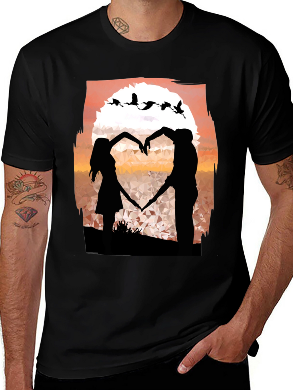 Romantic Sunset Couple Heart T-Shirt