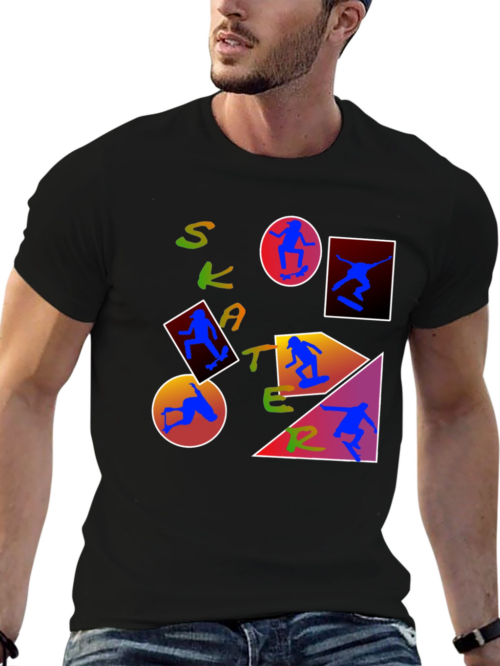 Skater Graphic Print T-Shirt - Trendy Crew Neck Tee
