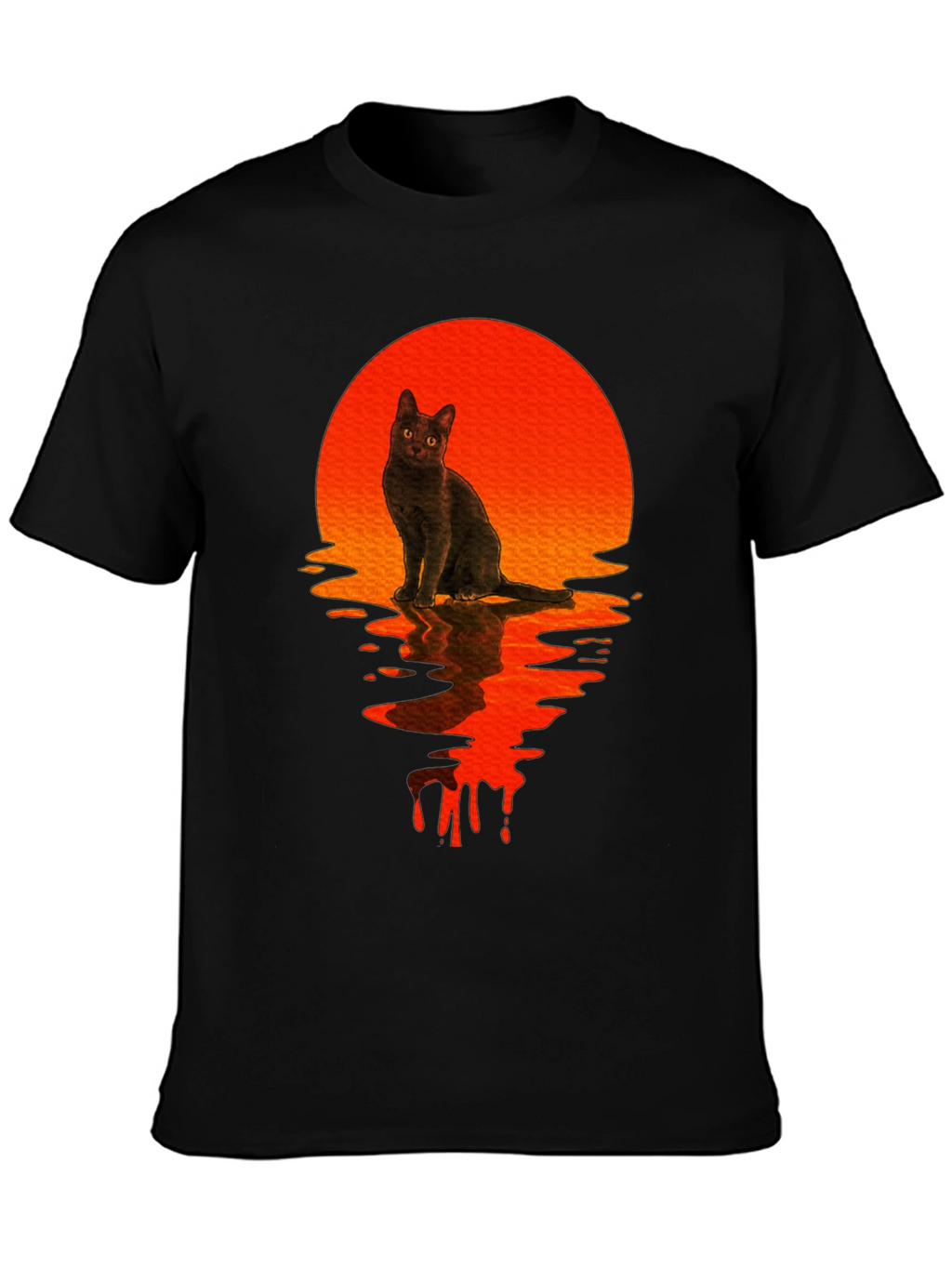 Black Cat Sunset Graphic T-Shirt