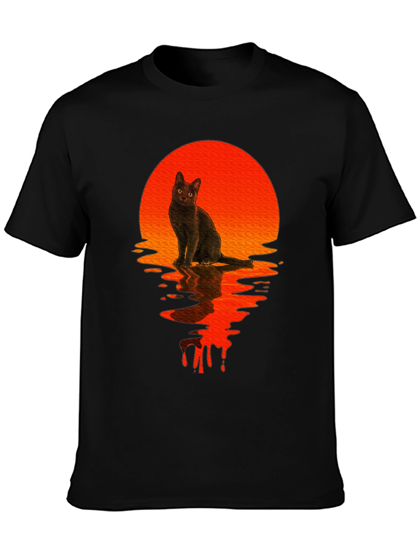 Black Cat Sunset Graphic T-Shirt