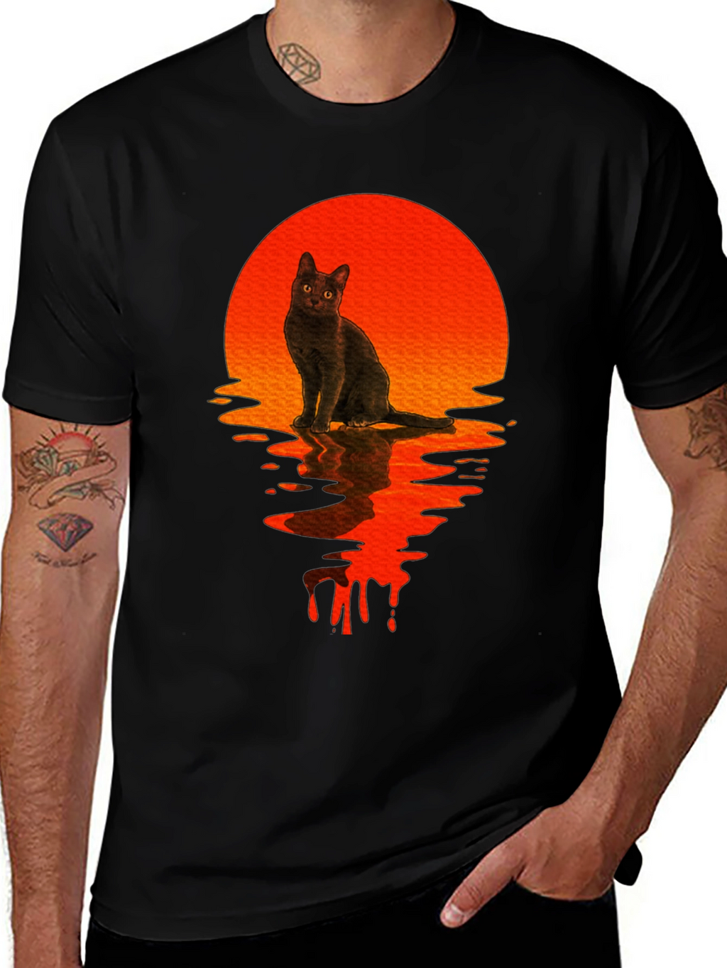 Black Cat Sunset Graphic T-Shirt