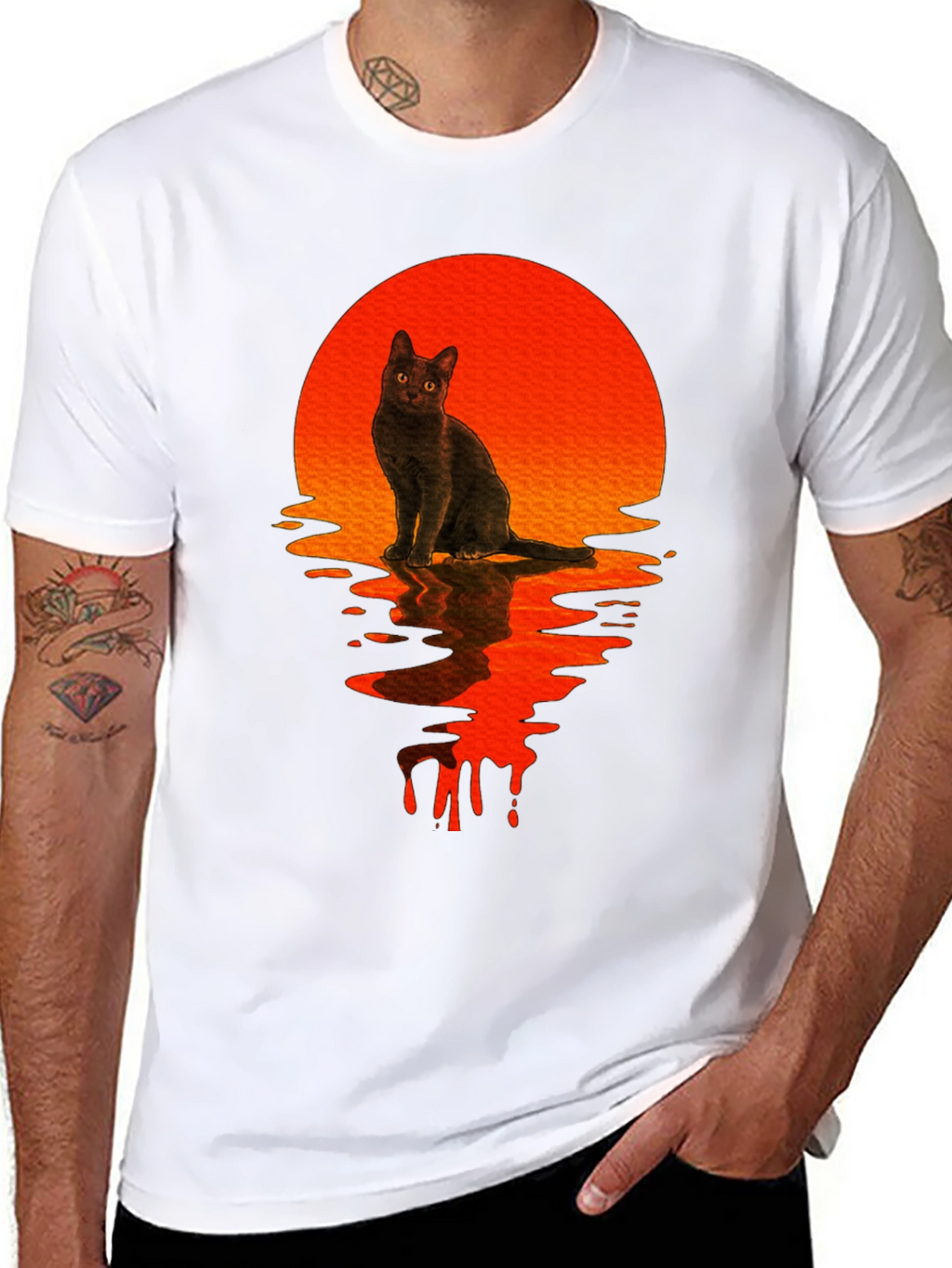 Black Cat Sunset Graphic T-Shirt
