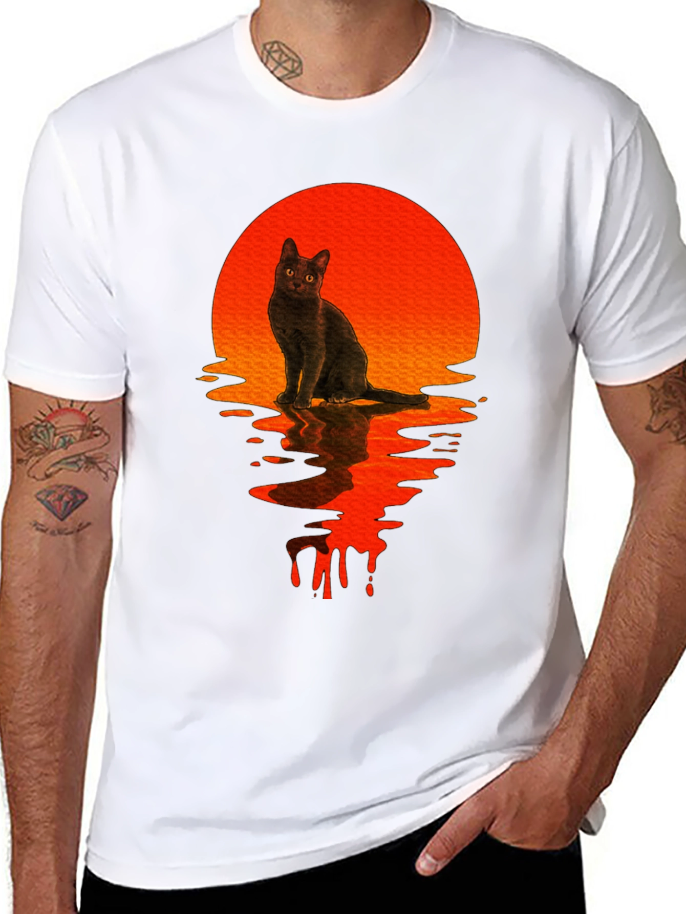 Black Cat Sunset Graphic T-Shirt