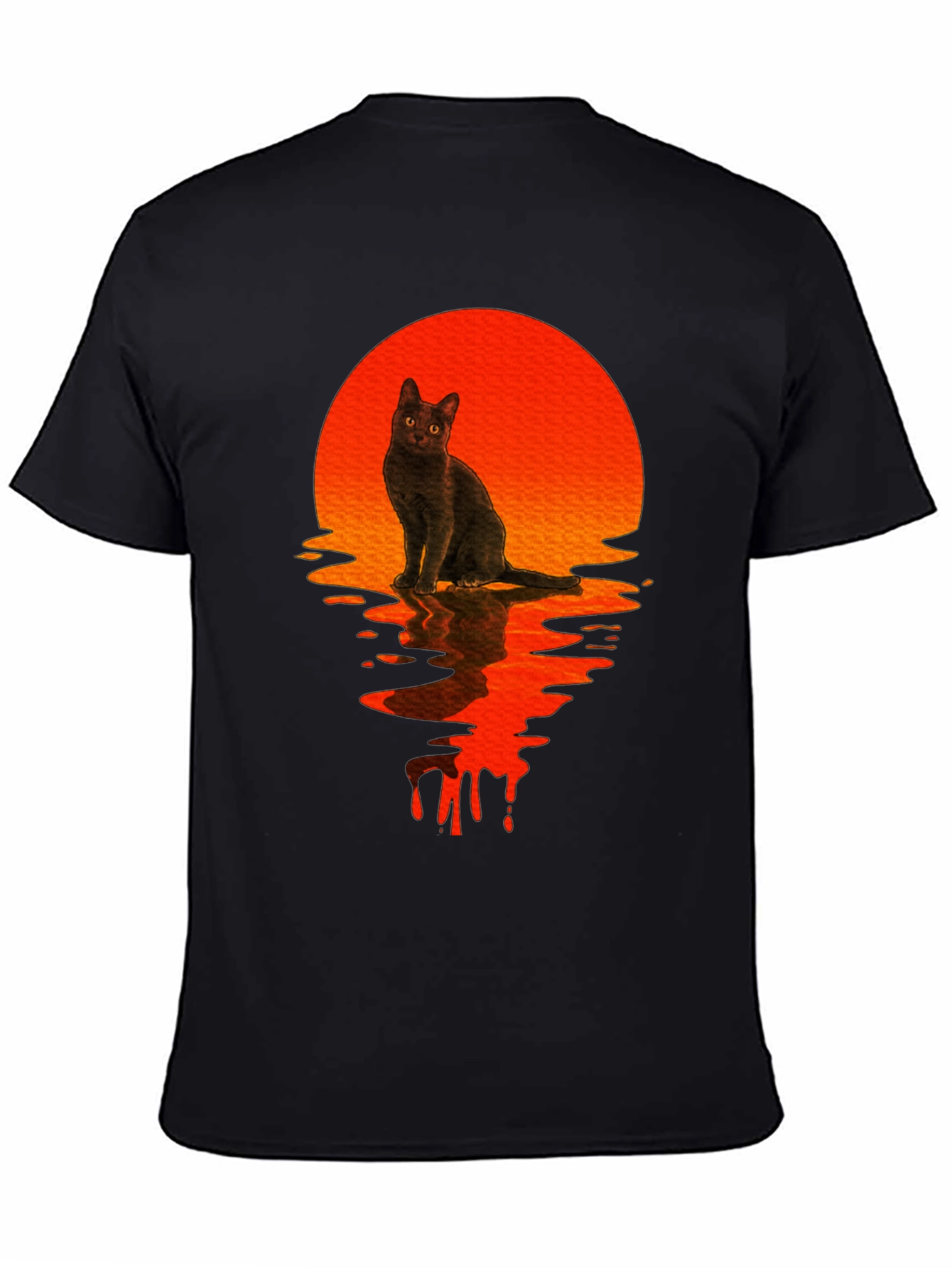 Black Cat Sunset Graphic T-Shirt