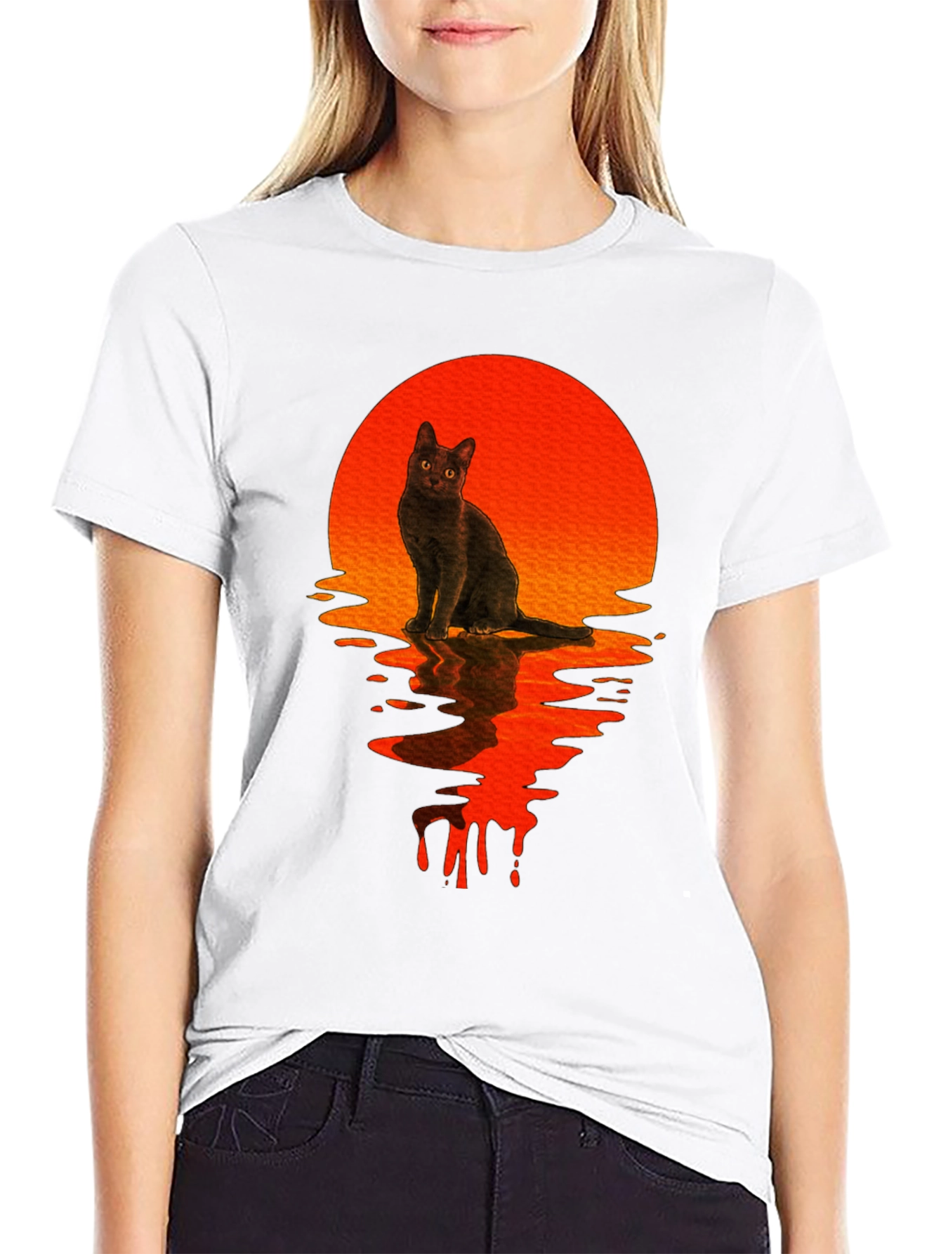Black Cat Sunset Graphic T-Shirt
