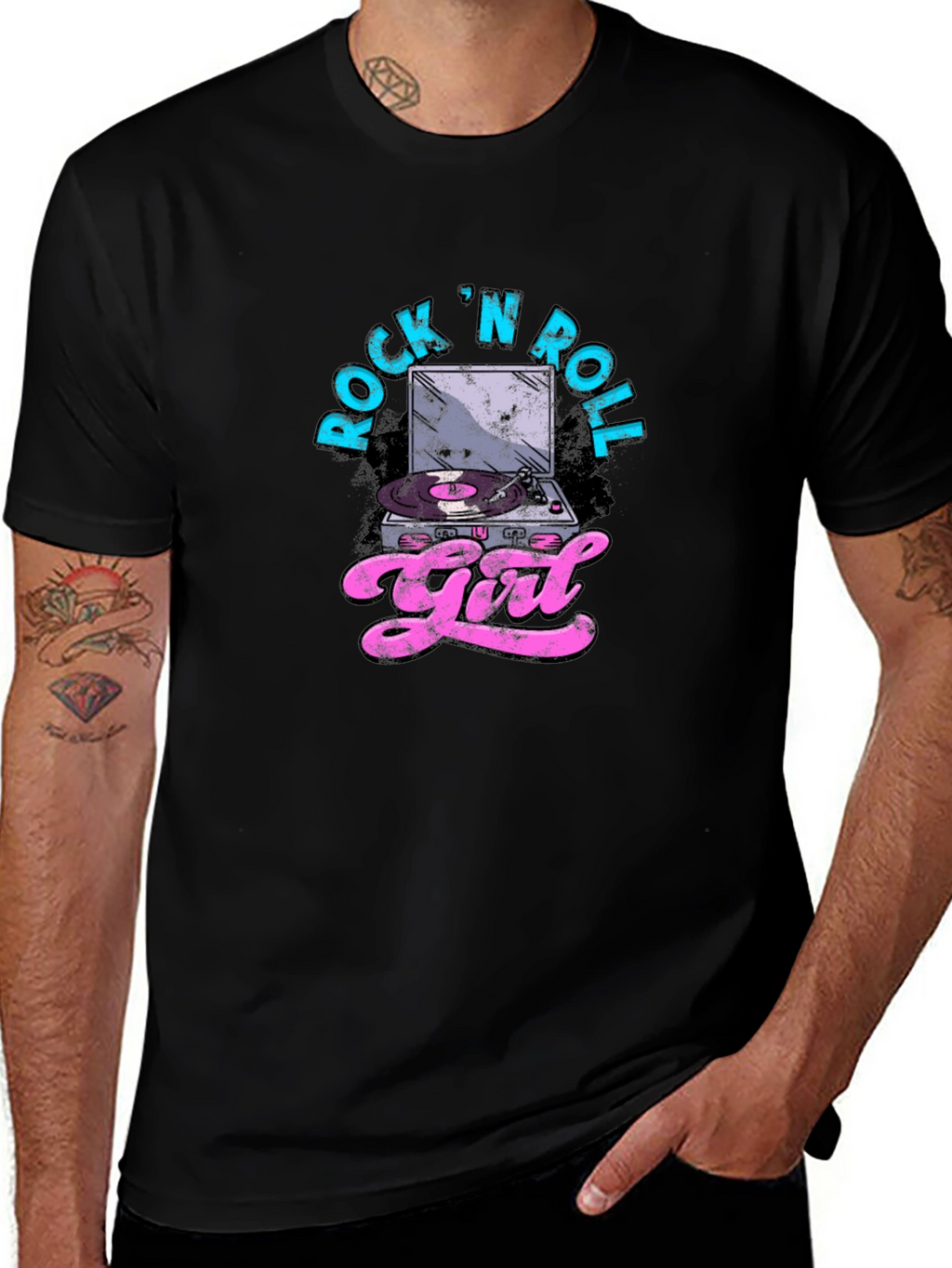 Rock N Roll Girl Graphic T-Shirt - Black