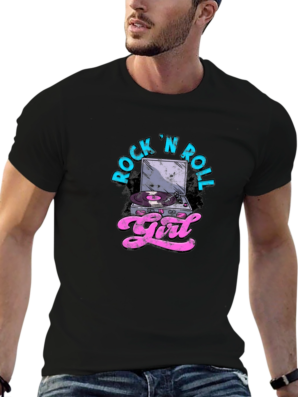 Rock N Roll Girl Graphic T-Shirt - Black