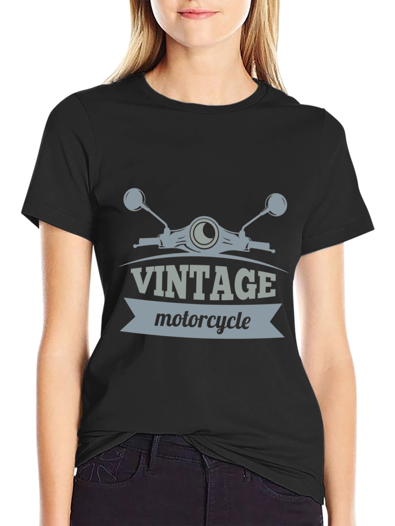 Vintage Motorcycle Graphic Tee - Black Casual T-Shirt