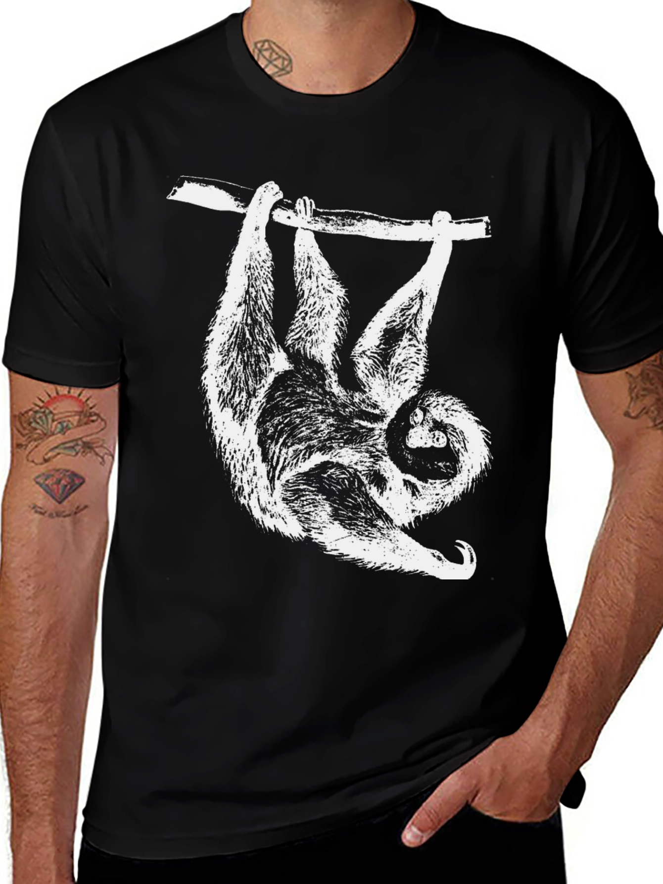 Sloth Hanging T-Shirt - Cool Animal Graphic Tee