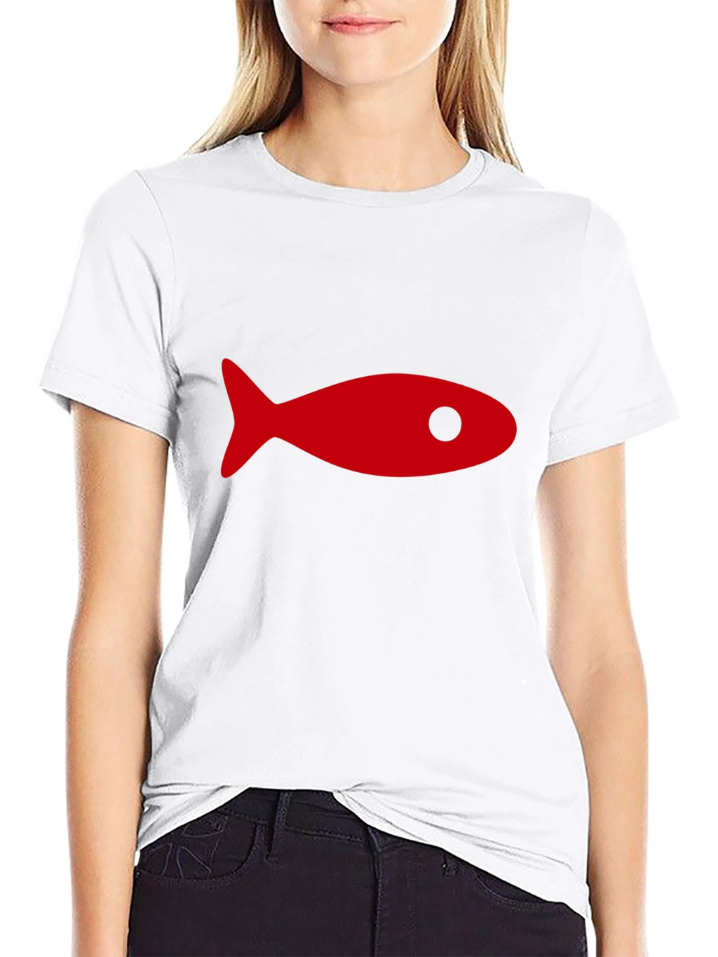 Black T-Shirt with Red Fish Graphic