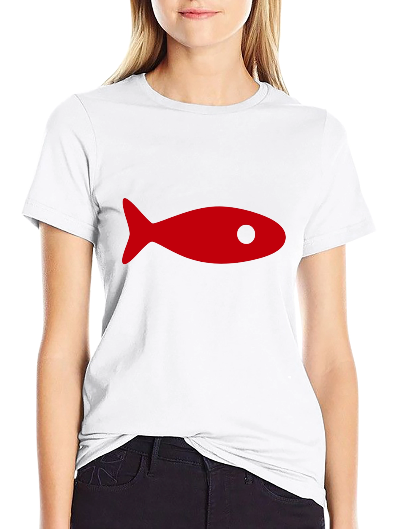 Black T-Shirt with Red Fish Graphic