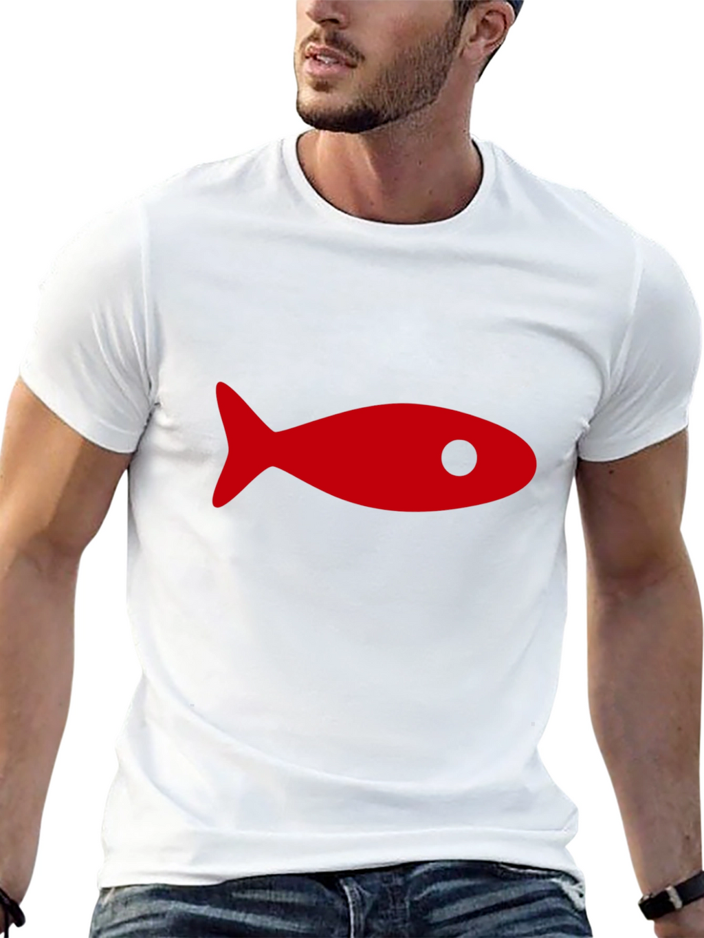 Black T-Shirt with Red Fish Graphic