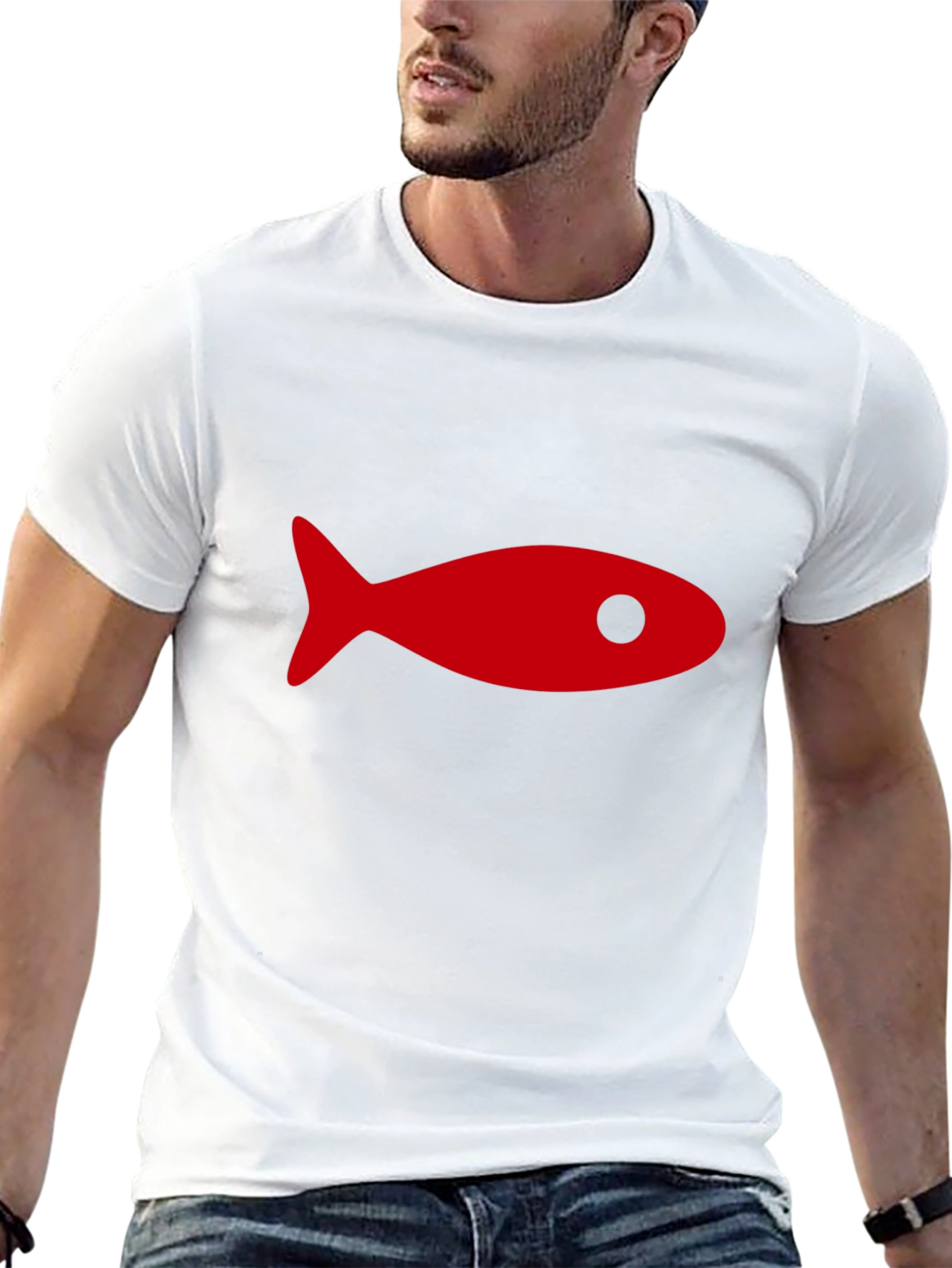 Black T-Shirt with Red Fish Graphic