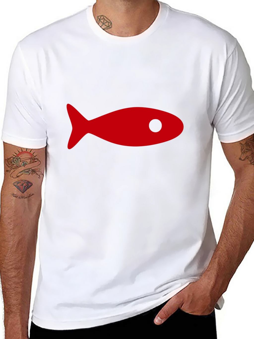 Black T-Shirt with Red Fish Graphic
