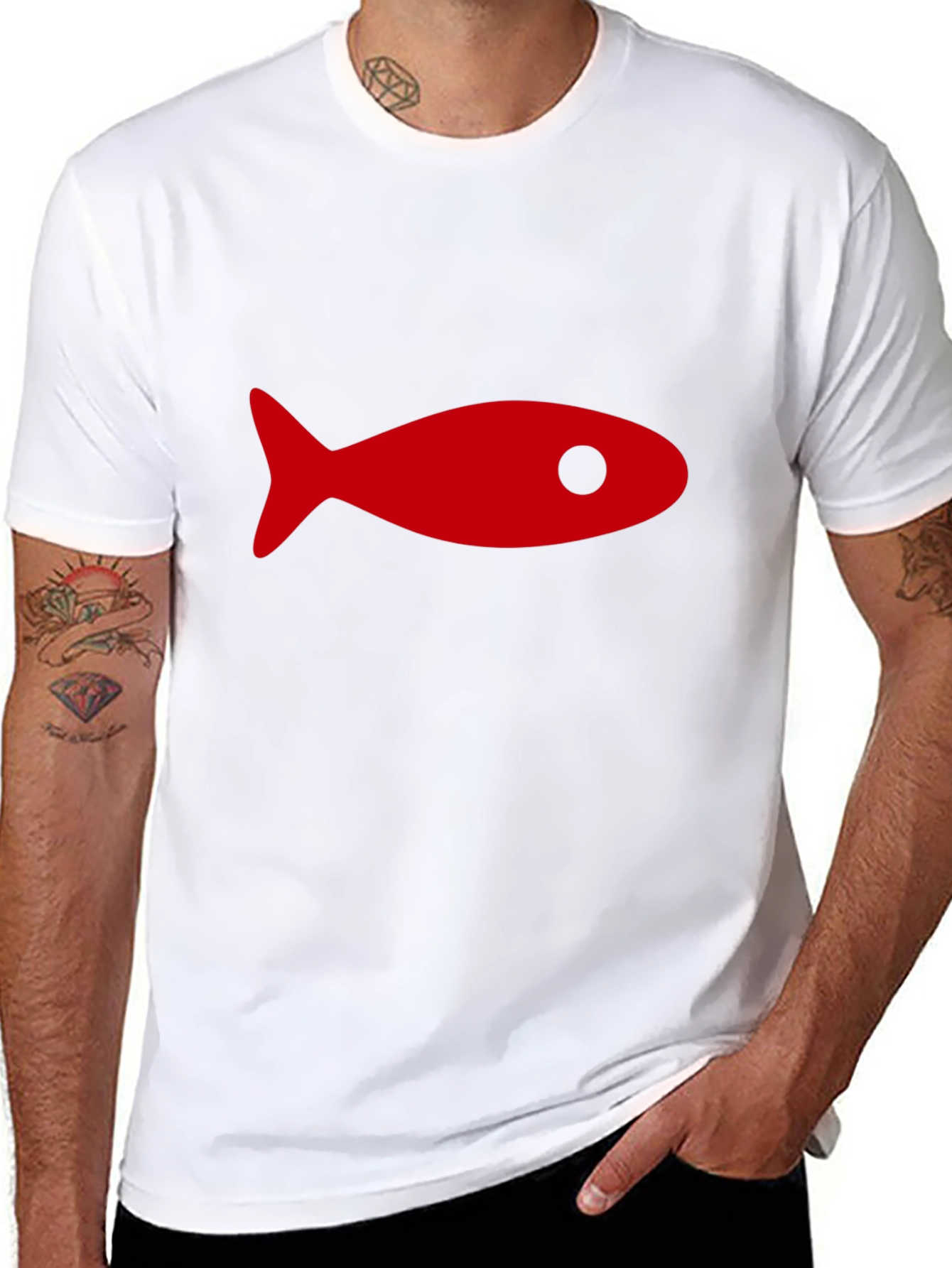 Black T-Shirt with Red Fish Graphic