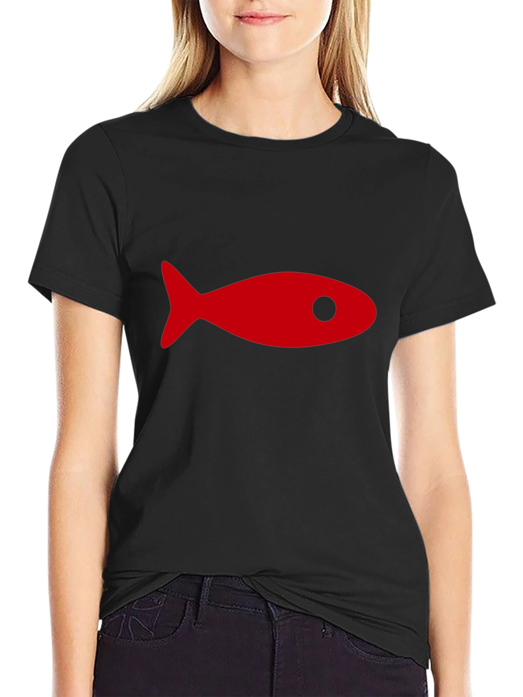 Black T-Shirt with Red Fish Graphic