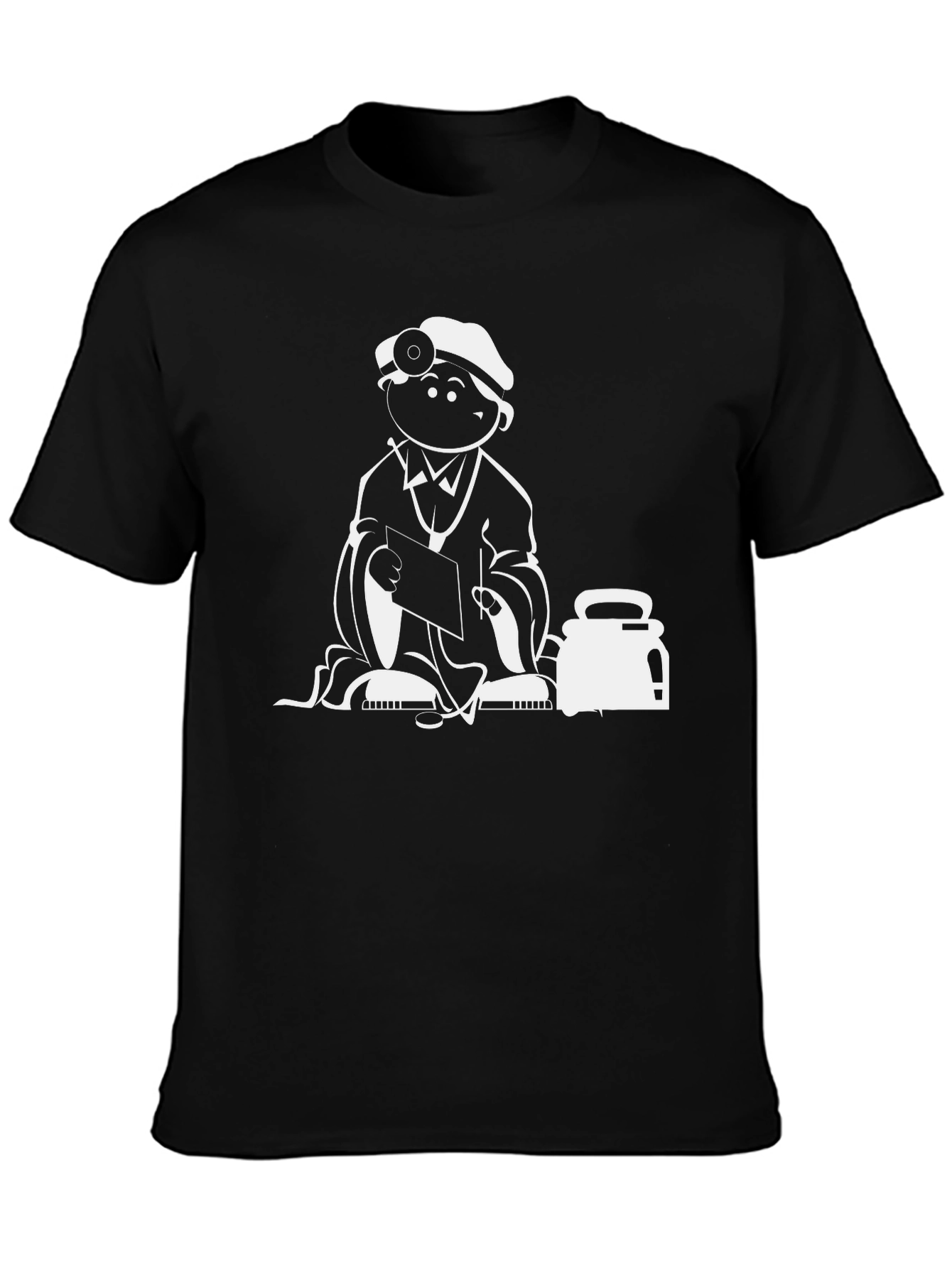 Cartoon Doctor Graphic Tee - Black Cotton Casual Shirt