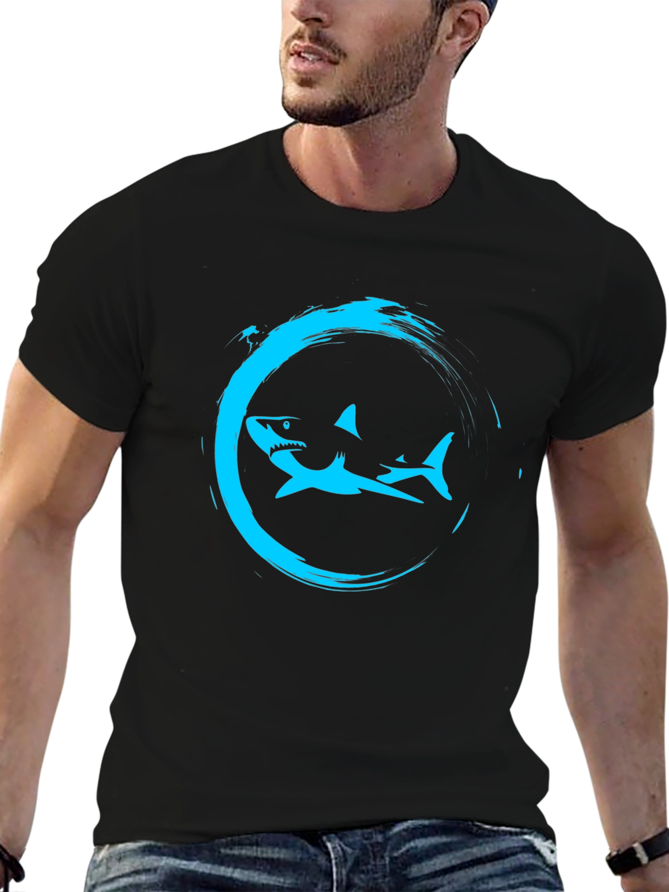 Shark Circle Graphic Tee - Mens Black T-Shirt