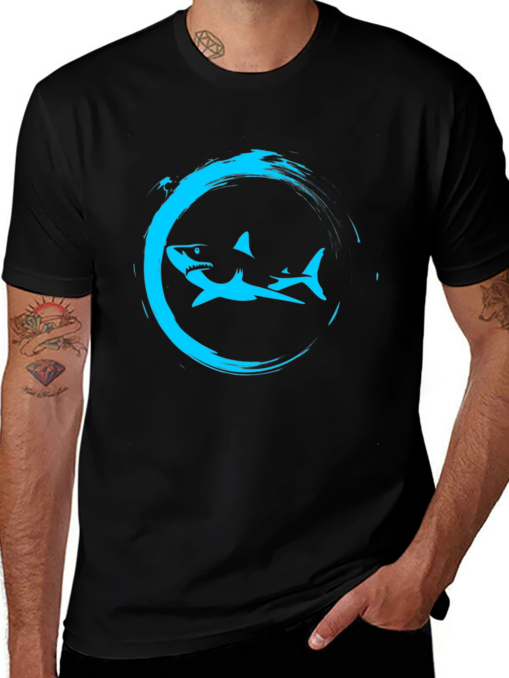 Shark Circle Graphic Tee - Mens Black T-Shirt