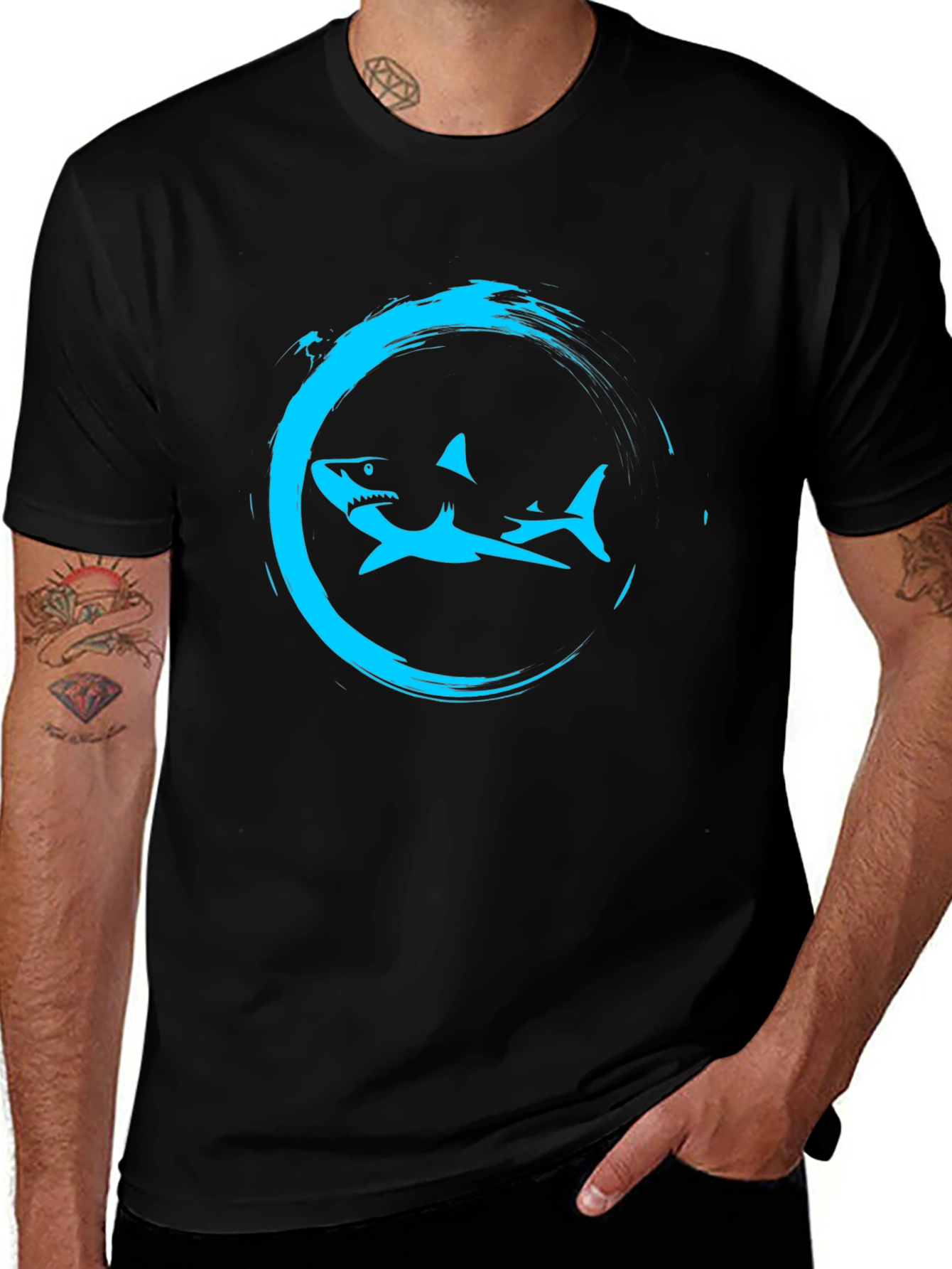 Shark Circle Graphic Tee - Mens Black T-Shirt