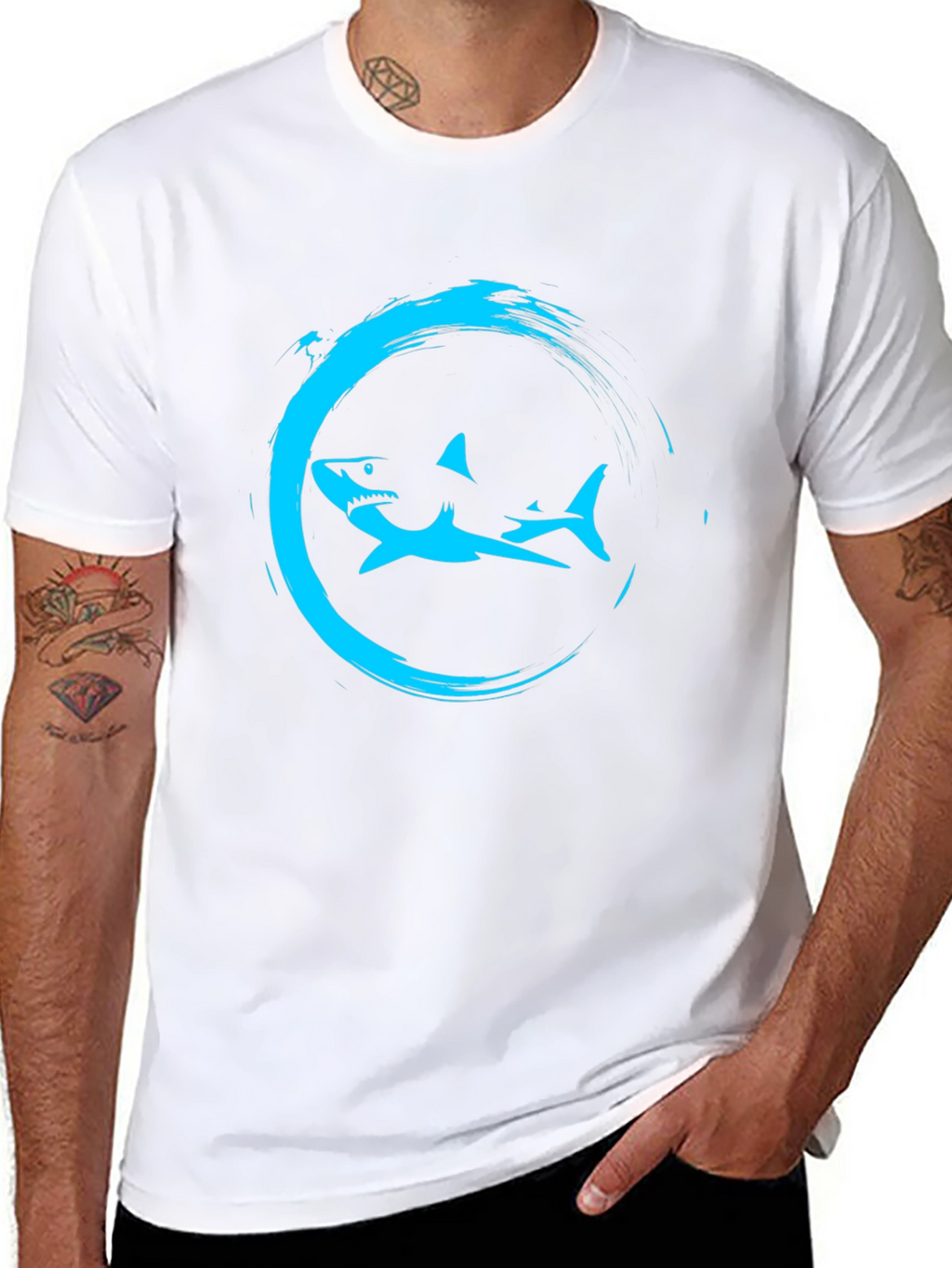 Shark Circle Graphic Tee - Mens Black T-Shirt