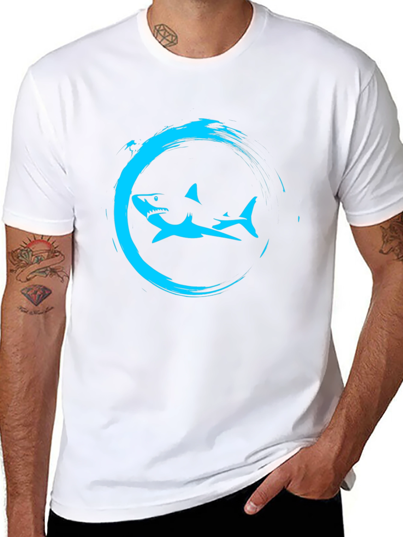 Shark Circle Graphic Tee - Mens Black T-Shirt