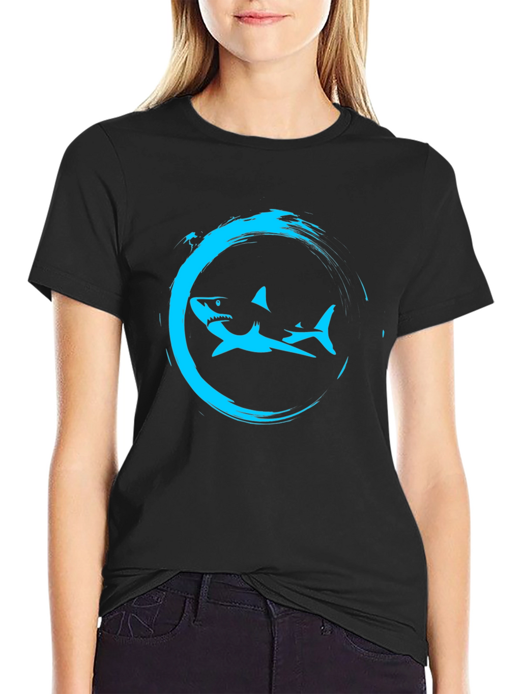 Shark Circle Graphic Tee - Mens Black T-Shirt