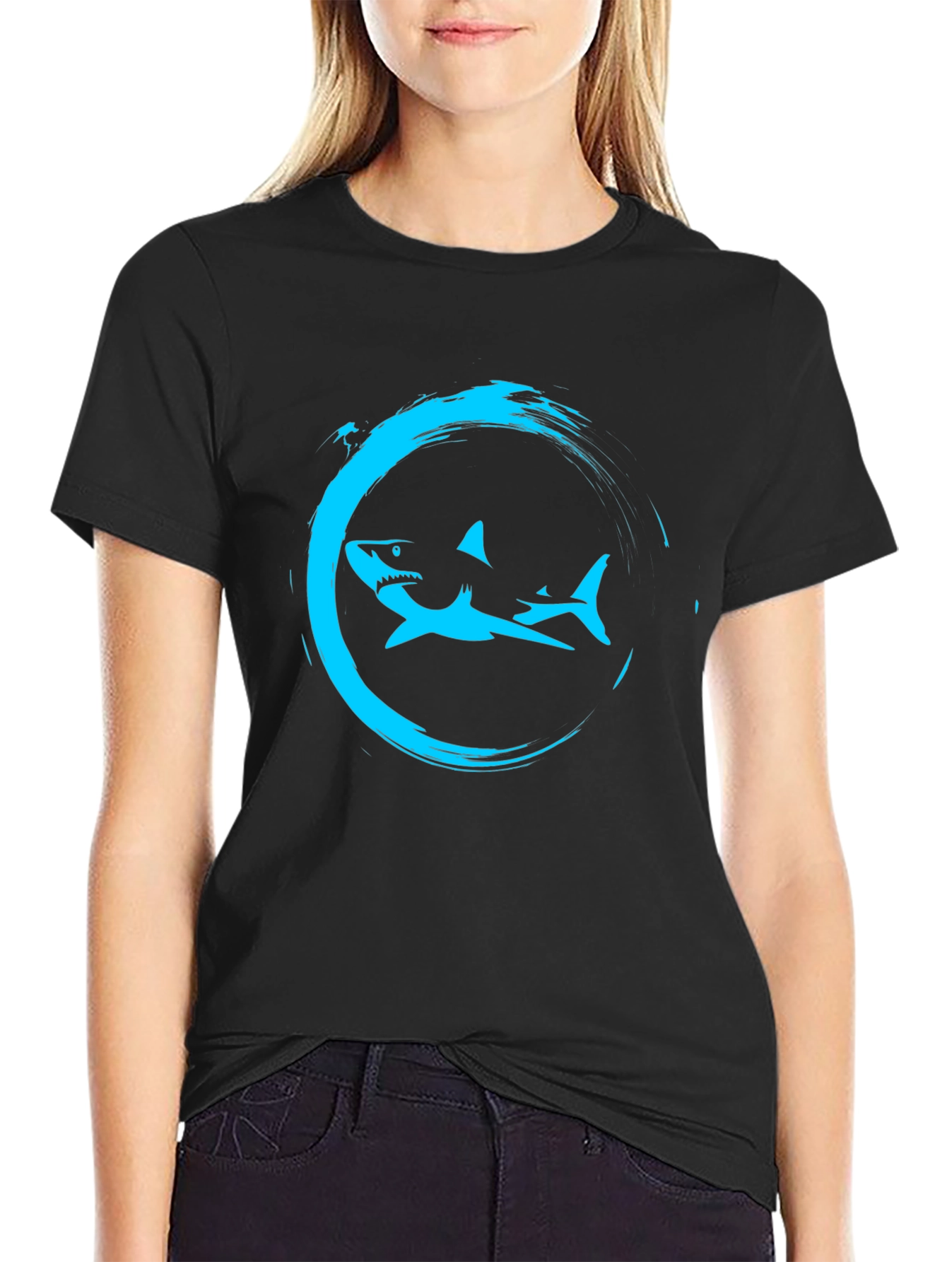 Shark Circle Graphic Tee - Mens Black T-Shirt