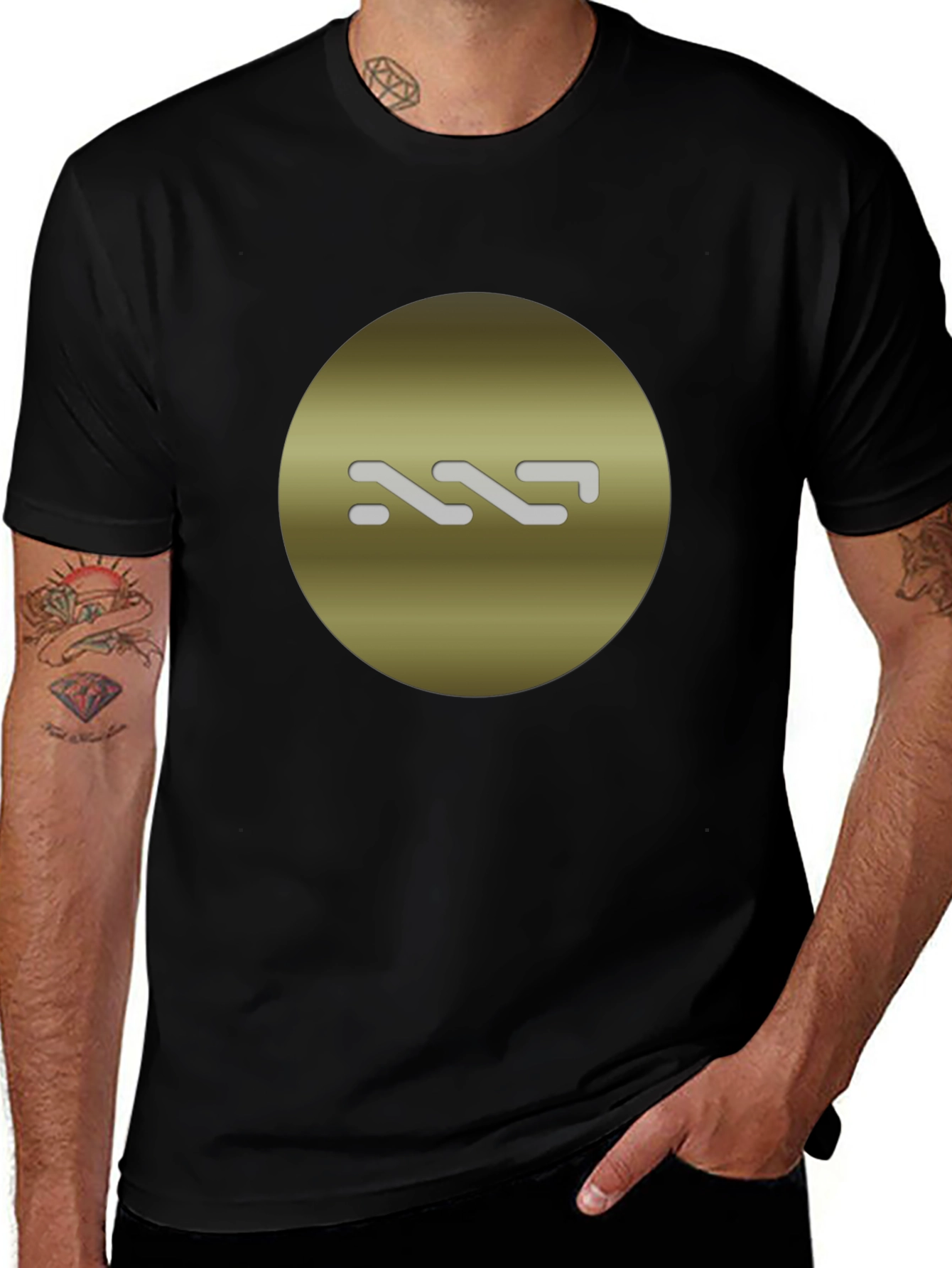 Stylish Black Tee with Gold Circle Graphic