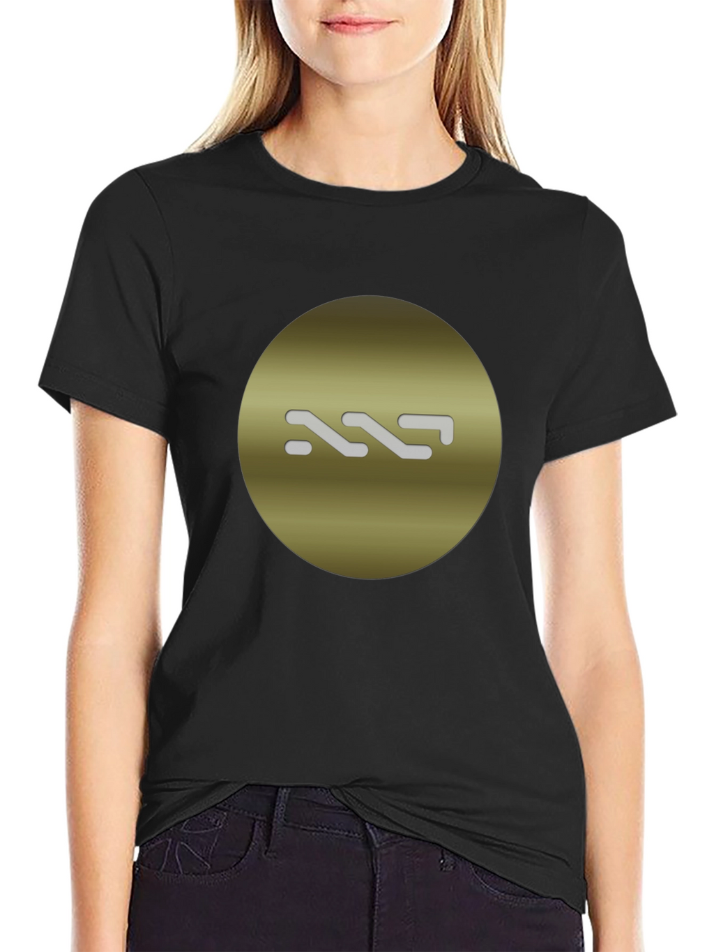 Stylish Black Tee with Gold Circle Graphic