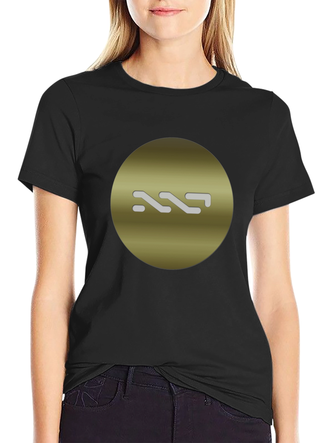 Stylish Black Tee with Gold Circle Graphic